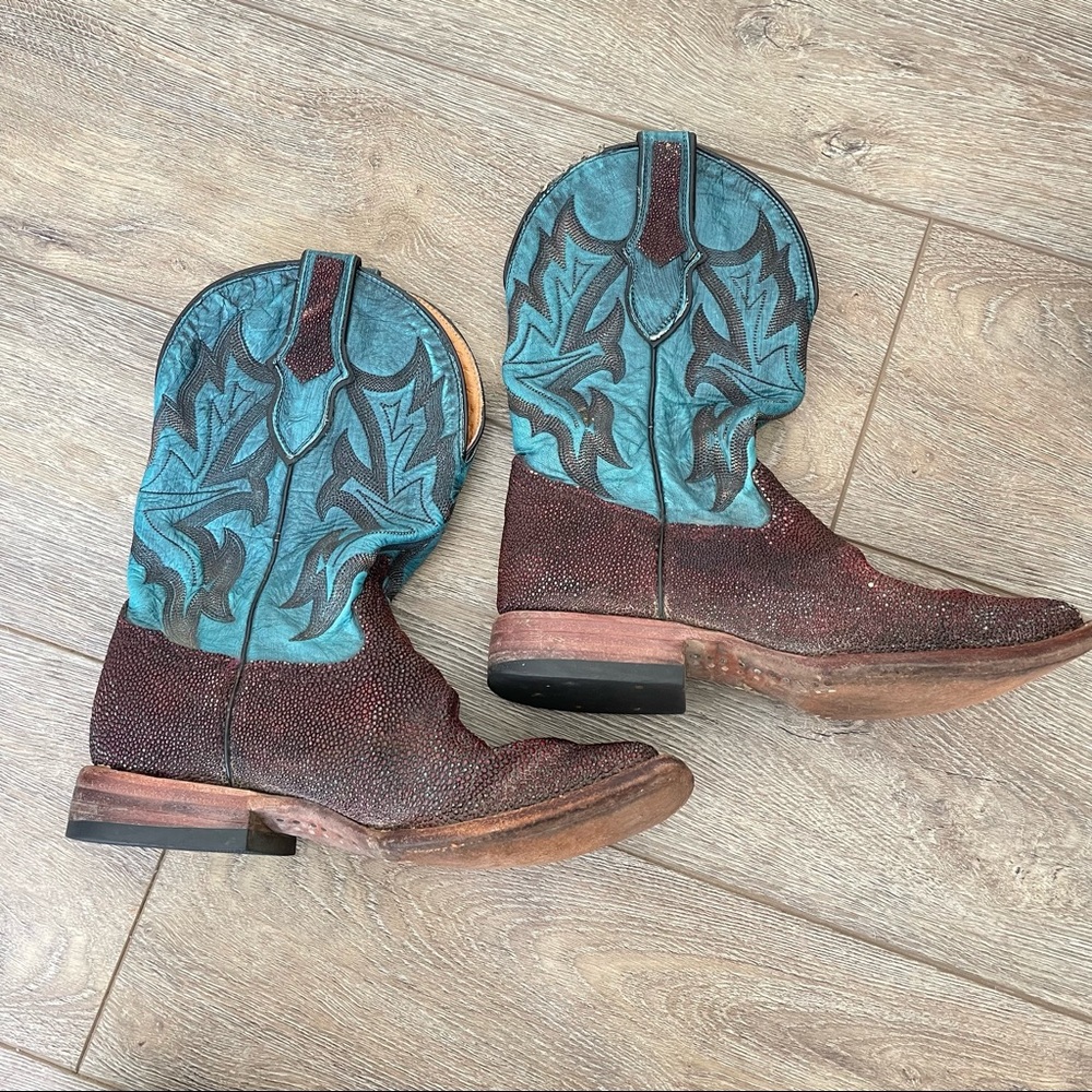 Stetson Cowboy Boots Womens Size 7 Stingray Leather Cowgirl Turquoise Western